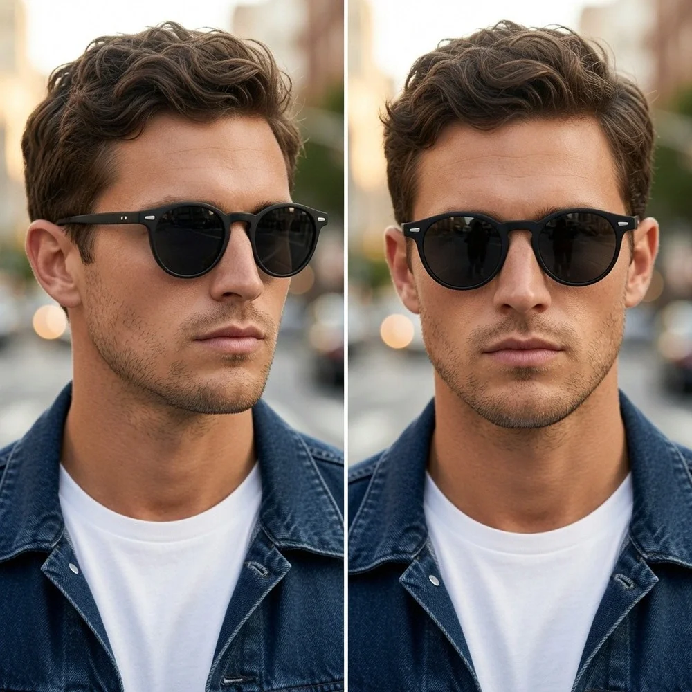 Mens Black Round Sunglasses Retro Classic Vintage Style Shades Sophisticated New